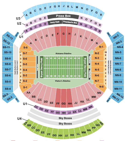Bryant-Denny Stadium Seating Chart + Rows, Seat Numbers and Club Seats