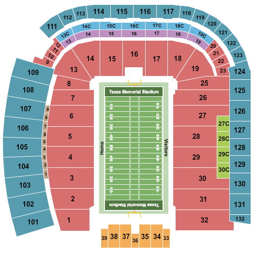 Darrell K. Royal Texas Memorial Stadium Seating Chart + Rows, Seats and