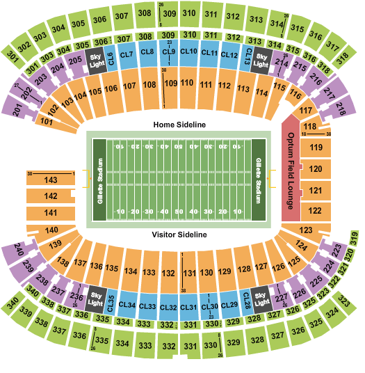 Gillette Stadium Seating Charts + Rows, Seat Numbers and Club Seats
