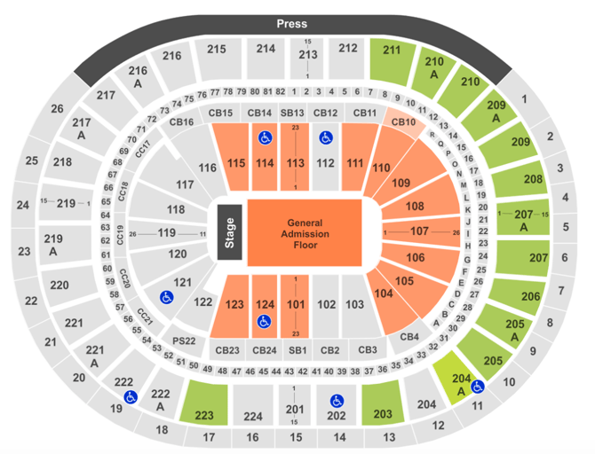 detailed wells fargo center seating chart with seat numbers