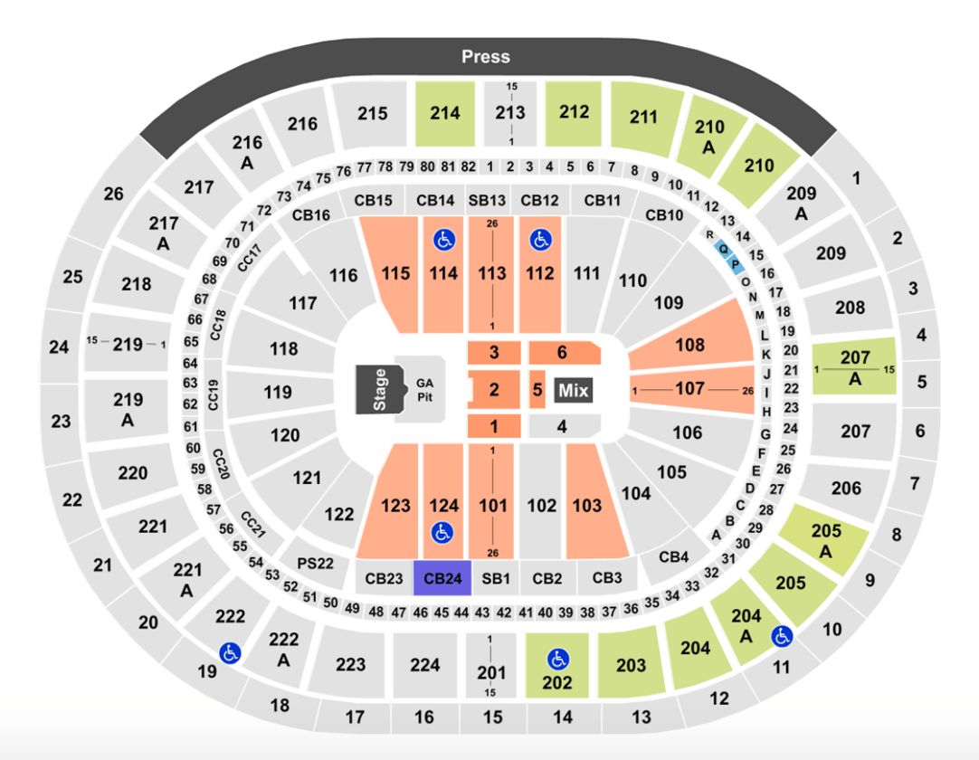 Detailed Wells Fargo Center Seating Chart With Seat Numbers