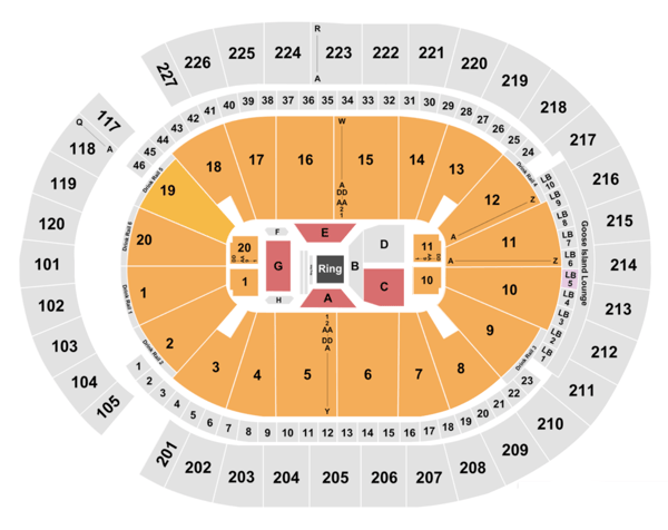T-Mobile Arena seat & row numbers detailed seating chart, Las Vegas 
