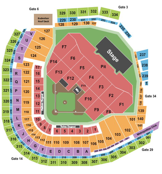 Target Field Seating Chart + Rows, Seats and Club Seats