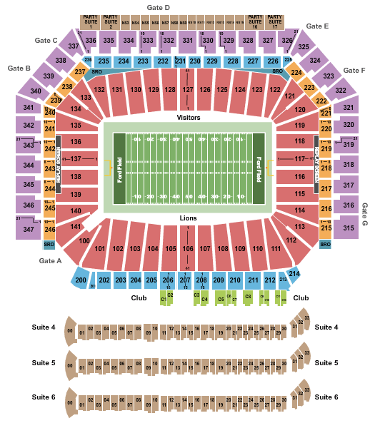 Ford Field Seating Chart + Section, Row & Seat Number Info