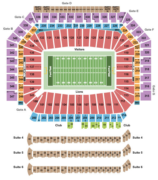 Detroit Lions Seating Chart With Seat Numbers