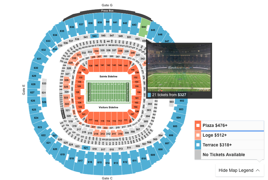 new orleans saints stadium seating chart
