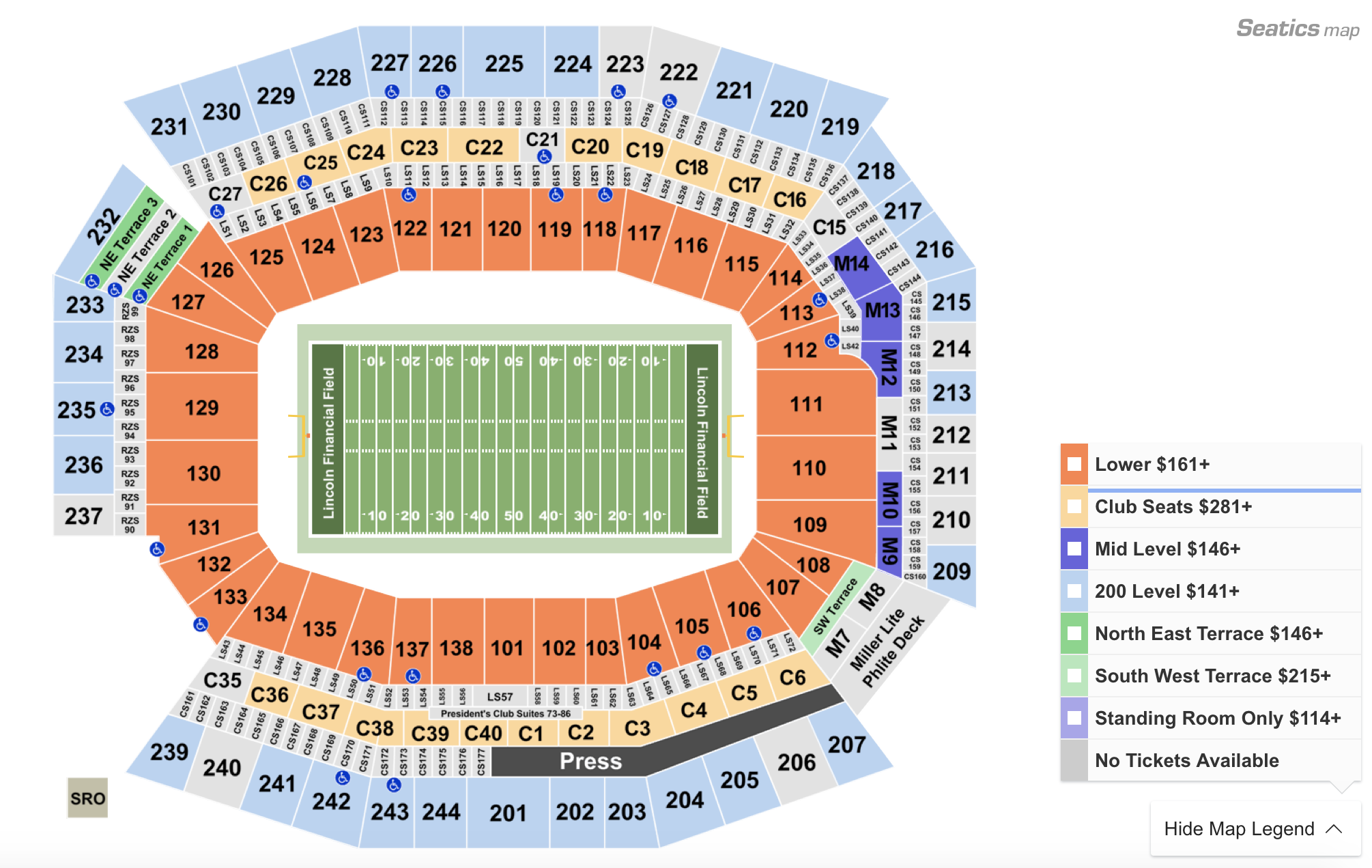 Lincoln Financial Field Seating Chart & Map