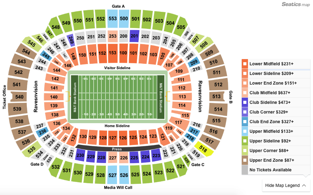 Breakdown Of The M&T Bank Stadium Seating Chart